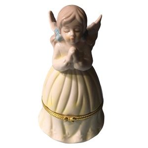 Vtg kissing angel trinket porcelain 5 1/4”